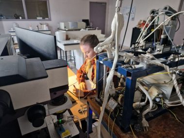 PhD researcher Valérie Theuns using Raman spectroscopy under controlled atmospheres to study electrode materials at high temperature
